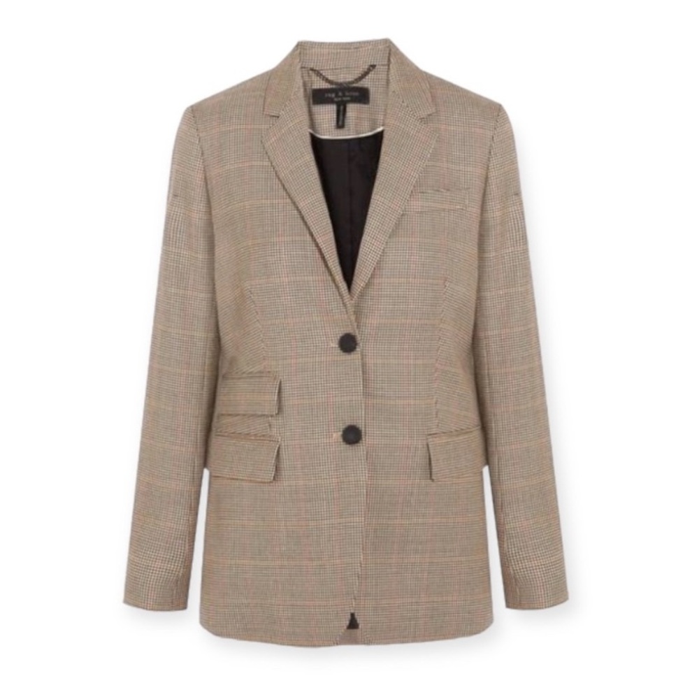 Rag & Bone Rona Houndstooth Plaid Blazer Tan Size 0‎